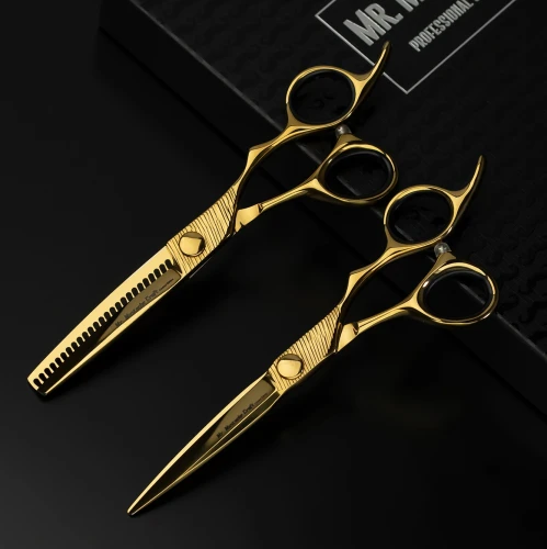 Mr Mustache Gold Craft professzionális fodrászolló + ritkító olló szett 5,5"