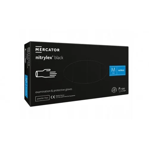Mercator Nitrylex Black púdermentes nitril kesztyű M méret